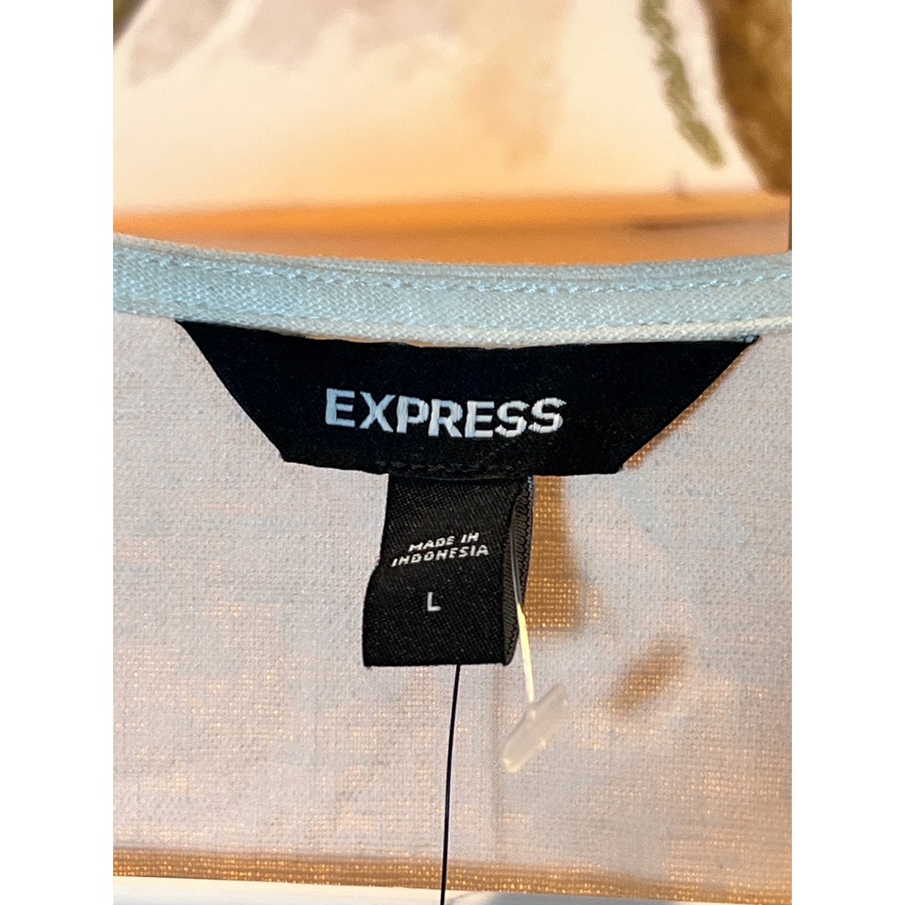 Linen Blend Express Womens Cream Tie Front Puff Sleeve Crop Top Large NEW - Picture 5 of 7